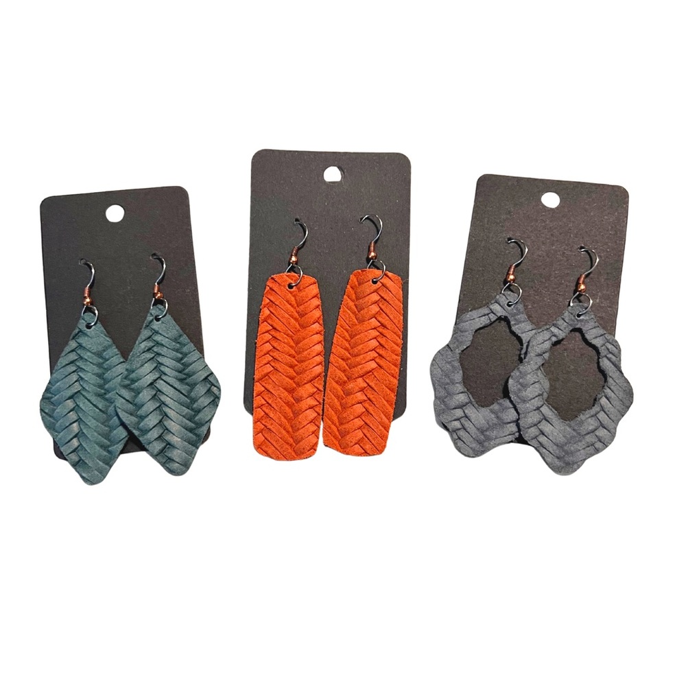 Set of 3 Handmade Leather Earrings